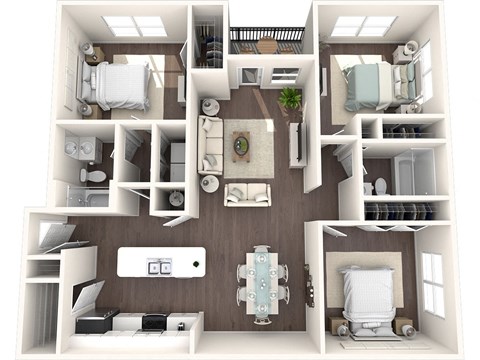 Floor plan for 3 beds, 2 baths, 1226 sqft